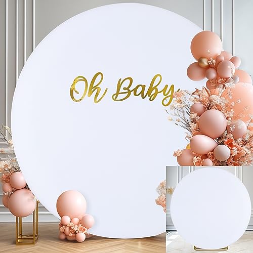 Gallety 7.2FT White Round Backdrop Cover with Size Adjuster & 4 Metal Clips, Universal Fit for 5ft-7.2ft Circle Stand, Polyester Fabric Arch Cover for Wedding, Birthday Party, Videos Photography Decor - image 1