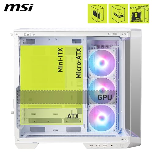 MSI MAG PANO 100R PZ Weiß ATX PC-Gehäuse - ATX-Kapazität & Back-Connect Mainboard Unterstützung, Vertikale GPU-Halterung, GPU-Halterung… – Ansicht 4