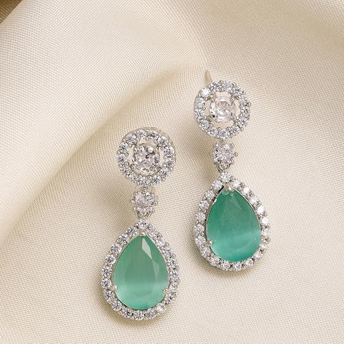 Image of Zeneme Fashion Rhodium Plated Brass Silver Toned Fancy Tear Drop Dangle Earring For Women and Gifts For Girls