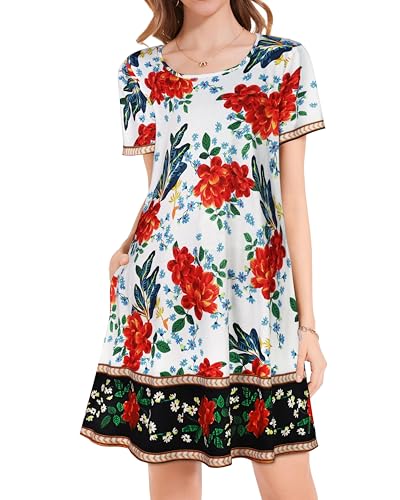 Image of JOLIGAL Summer Dresses for Women Casual Short Sleeve Sundress Scoop Neck Beach T Shirt Dress with Pockets 2026