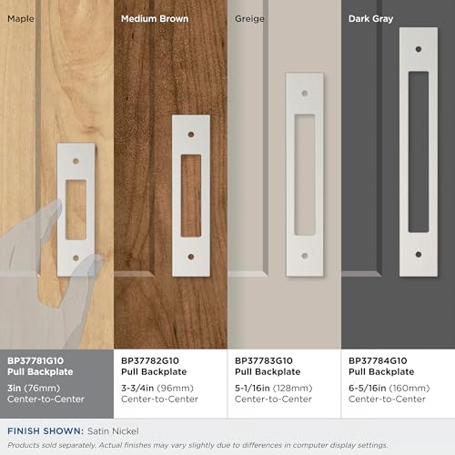 Image of Amerock Medora 3 inch Satin Nickel Backplate | Decorative zinc cabinet hardware backplate designed to complement knobs and pulls while protecting cabinet surfaces