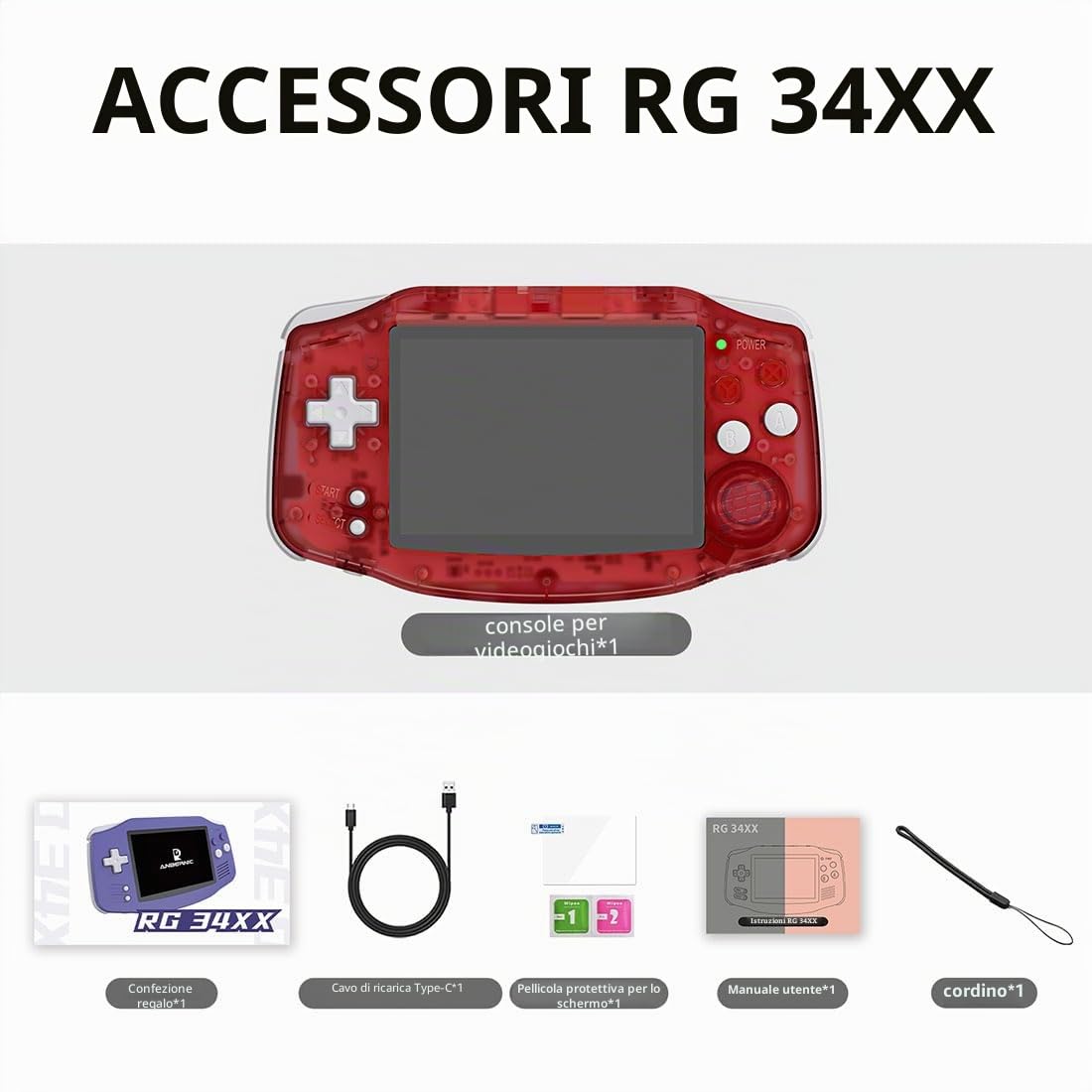 Console di gioco portatile ANBERNIC RG 34XX, 64G integrato con oltre 5000 giochi, schermo IPS da 3,4 pollici 3500mAh, supporto console retrò Wi-Fi Multiplayer e uscita TV HD