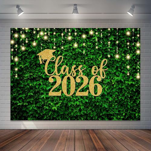 Joliaco Green Leaves Graduation Backdrop Congratulations Class of 2026 Photography Background Nature Green Grass Wall Congrats Grad Party Cake Table Decor Supplies (7x5ft)