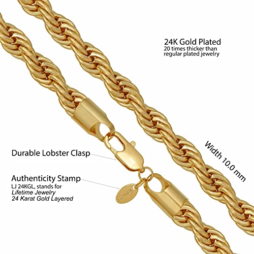 LIFETIME JEWELRY 10mm Rope Chain Necklace 24k Real Gold Plated for Women and Men3