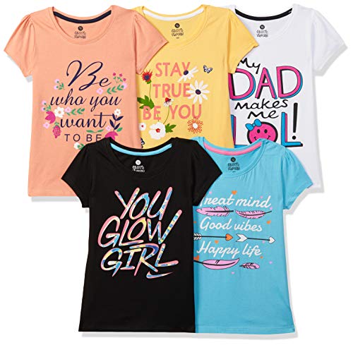 Image of Clotth Theory Girls Super Combed Cotton Regular Fit Round Neck Printed Short Sleeve Tshirt -Combo Pack of 5