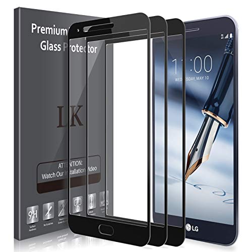 [3 Pack] LK Screen Protector for LG Stylo 3 Plus, [Full Cover] Tempered Glass 9H Hardness, Case Friendly (Black)