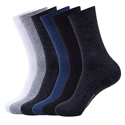 Mens Classic Cotton Dress Socks Thin Lightweight for Office Business Non-binding Comfortable Casual Crew Socks Black 6 Pack