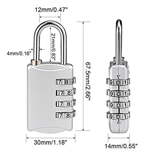 Image of uxcell 4 Digit Combination Padlock, 4mm Shackle, Zinc Alloy Lock Waterproof Lock for Gym Locker Fence Suitcase Travel Outdoor, Silver Tone