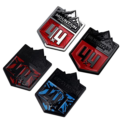 Image of 1X Mountain 4x4 Cross Country Metal Car Sticker Off Road Racing Decal Emblem Badge Fits Off-Road Car Truck SUV (Black & Red)