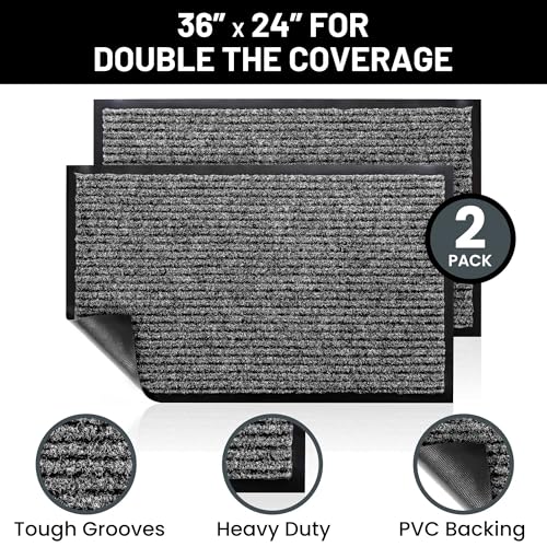 Image of Sierra Concepts Front Door Mat Welcome Floor Mats - Entryway Indoor Outdoor Entrance Doormat, Patio, Porch, Muddy Shoe, Inside Outside Low Profile, Large 36x24 inches, 2-Pack Gray