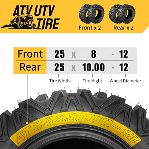 MOTORHOT ATV UTV Tires 25x8-12 Front & 25x10-12 Rear 6 Ply Sport All Terrain Tubeless Big Horn Style - Complete Set of 4 - Image 3