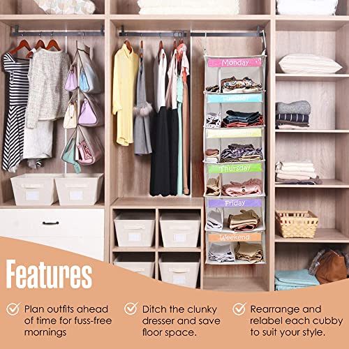Houseables-Kids-Closet-Organizers-and-Storage-Weekly-Hanging-Clothes-Organizer-Daily-Kid-Outfit-Organization-6-Shelf-39x12x12-White-Days-of-The-Week-Clothing-System-Monday-Through-Friday