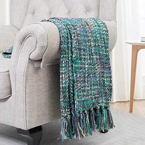 Bytide Multi Color Boho Knitted Throw Blankets With Fringe Tassels, Soft Chic Lightweight Afghan Mexican Throw Blankets For Couch Bed Sofa Chair Outdoor (Teal Multi 60 X 80 In) #TOP2