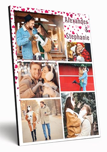 Image of Personalised Love Collage Wooden Wall Art A4 Photo Print 6mm MDF Gift for Valentine's Day Weddings Anniversaries Couples Romantic Gift