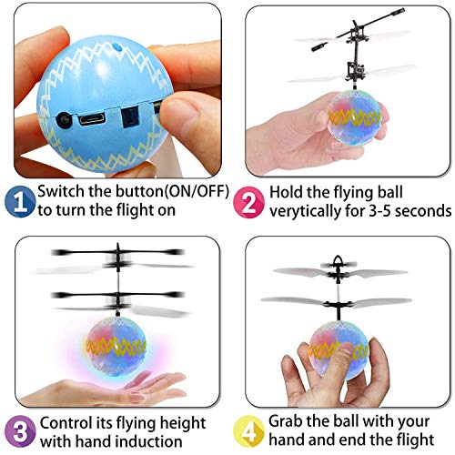 3 Pack Color Easter Eggs Flying Balls Toys for Kids Boys Easter Gift Hand Remote Control Rechargeable Helicopter Led Mini Drones Easter Basket Stuffers for Boys Girls Easter Party Outdoor Games - Thumbnail 5