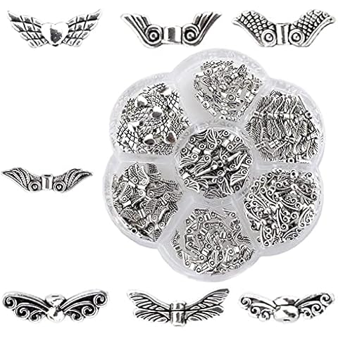 Benaton 140 Pieces Silver Angel Wing Beads, Angel Wings Spacer, Angel Wings Craft Set, for Bracelet, Necklace, Jewellery, DIY Craft Making Cover