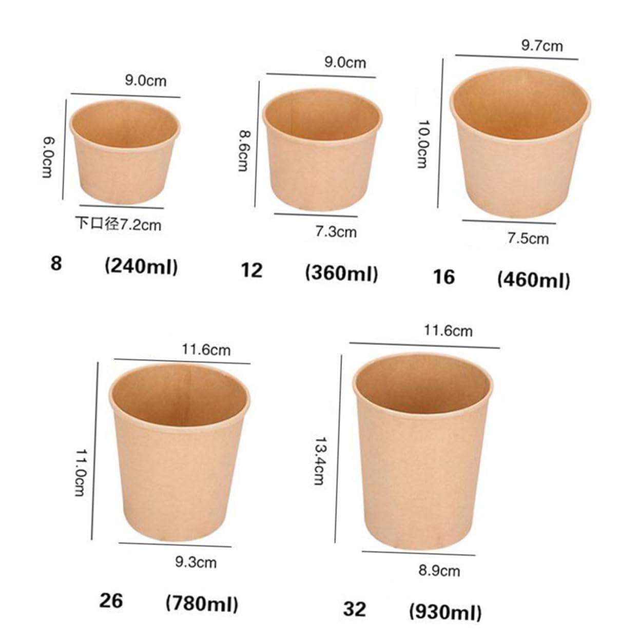 Einweg Suppenbecher 12 Oz 50 Stück aus Kraftpapier mit Deckel