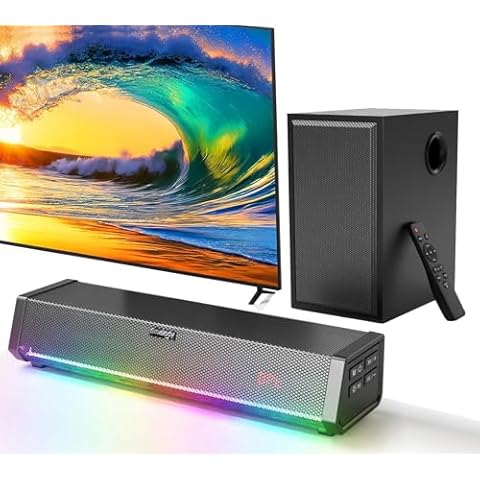 TV Speakers, Home Theater Speaker Wireless Audio Soundbar TV Speaker + Bass Subwoofer Wired Connect, Bluetooth Enabled/Optical/AUX/COAXIAL Inputs with Remote Control Cover