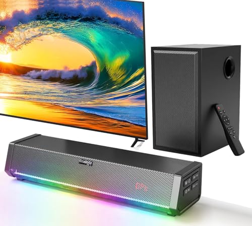 TV Speakers, Home Theater Speaker Wireless Audio Soundbar TV Speaker + Bass Subwoofer Wired Connect, Bluetooth Enabled/Optical/AUX/COAXIAL Inputs with Remote Control