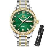 OLEVS Watch Men Green Watches Stainless Steel Fashion Waterproof Casual Luxury Dress Wristwatch Men's Classic Diamond Watch with Calendar Quartz Wrist Watch for Men Date Day,relojes de Hombre