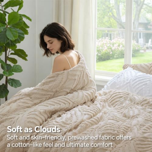 Image of BEDELITE Boho Comforter Set Twin - Tufted Boho Bedding Set, Cream Beige