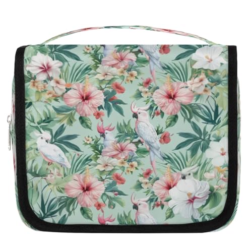 Neceser de viaje con diseño de flores tropicales, pájaros, para mujeres, hombres, niñas, niños, maquillaje, cosméticos, bolsa de aseo colgante, organizador de artículos de tocador, color, 4.5 L,