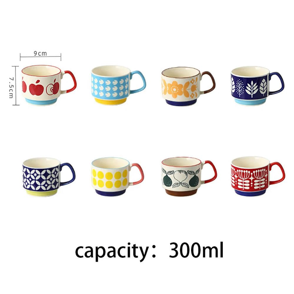 Zestaw 4 ceramicznych filiżanek do kawy, wiszące na uszach, podszkliwne, na śniadanie, mleko, płatki owsiane, japoński styl retro, możliwość układania w stosy