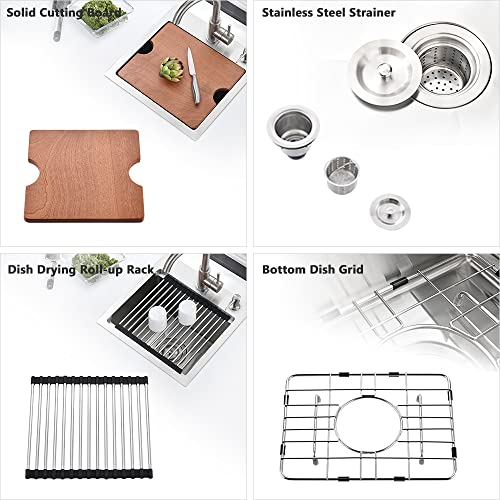 15 Inch Bar Sink Drop In-Vasoyo 15X15 Inch Drop In Topmount Stainless Steel Workstation Kitchen Sink Bar Prep Sink 16 Gauge Small Single Bowl With Grid & Drain & Cutting Board #TOP6