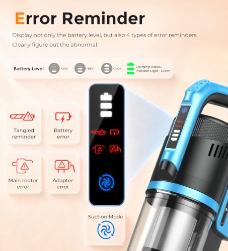 Image of DEVOAC V15 Cordless Vacuum Cleaner, 45Kpa Suction & Brushless Motor Stick Vacuum, Rechargeable Battery with 45mins Runtime, LED Display, 6 in 1 Handheld Vacuum for Home Hard Floor Carpet Pet Hair