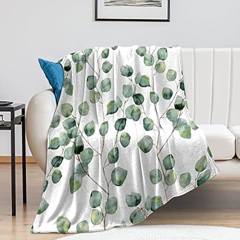 Fluffy Sherpa Throw Blanket For Couch Sofa | Plush Shaggy Fleece Blanket | Soft, Fuzzy, Cozy, Warm Microfiber Throw Solid Blanket Watercolor Green Floral Eucalyptus Leaves 100x130cm Cover