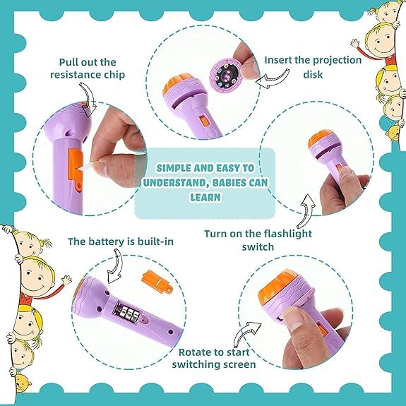 Image of 3 Slides 24 Pictures Clear Projection Slide Flashlight Projector Torch for Kids - Mini Flashlight Projector Toys Multicolor Lights for 1-3 Years Olds Kids (Kids-Torch-Multicolor, 1, Count)