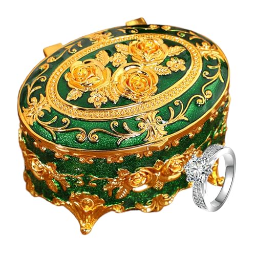 Organizador de anillos de flores de rosas, estuche de joyería ovalado retro - estuche de almacenamiento de metal vintage,Soporte de de almacenamiento ovalado retro para broches, pendientes