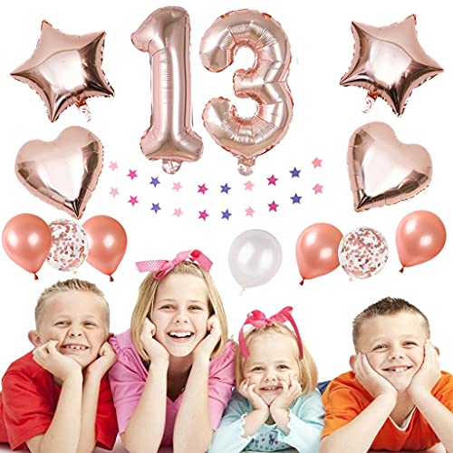 13. Verjaardagsdecoratie roségouden ballonnen 13 jaar verjaardag meisje jongen Happy Birthday slinger, grote cijfers 13… - Afbeelding 7