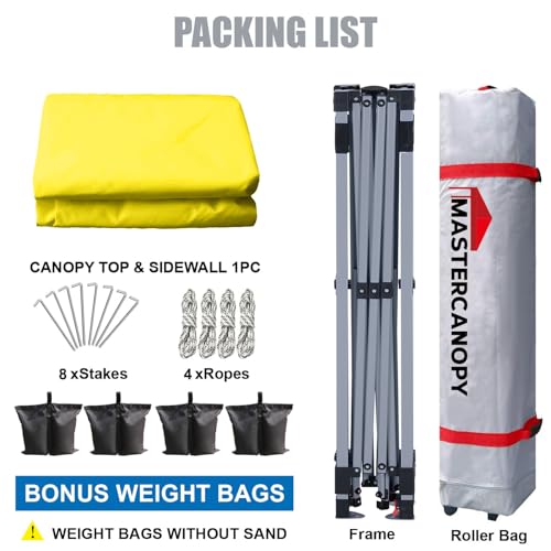Image of MASTERCANOPY 10x10 Durable Pop Up Canopy Tent with 1 Sidewall, Yellow