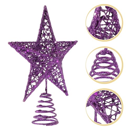 Luxshiny Topo de árvore de Natal de metal com glitter, estrela, oca, estrela, glitter, enfeite de ár