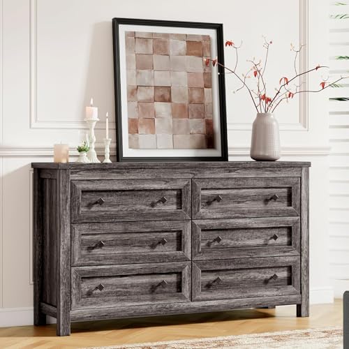 LUXOAK Farmhouse 6 Drawers Dresser, Wood Rustic Chest of Drawers