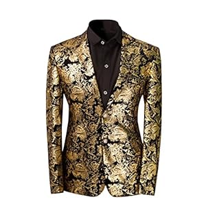Allthemen Heren pailletten, colbert goud, glitterblazer, slim fit, bruiloft, smoking