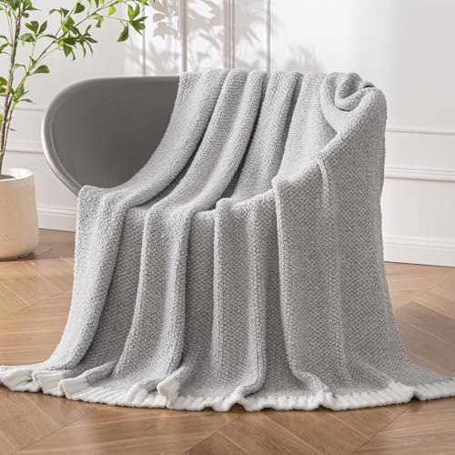 MIULEE Light Grey Super Soft Throw Blanket for Couch, Cozy Fluffy Warm Throws Knit Blankets for Sofa, Bed, Chair, Living Room, Camping, Picnic, 50 x 60 inch