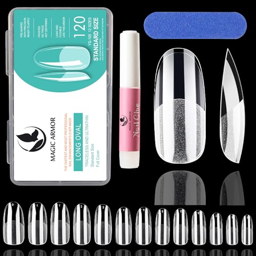 MAGIC ARMOR Round Almond Fake Nails Gel Nail Tips 120pcs Pre shaped Short Oval Almond Clear Press on Nail Tips Short Oval Round Tips Full Cover False Nails for French False Nails Extensions,10 Sizes