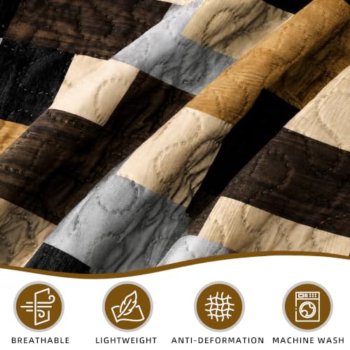 Image of Tyrot 3 Piece Brown Black Quilt King Size Wood Print Bedding Set