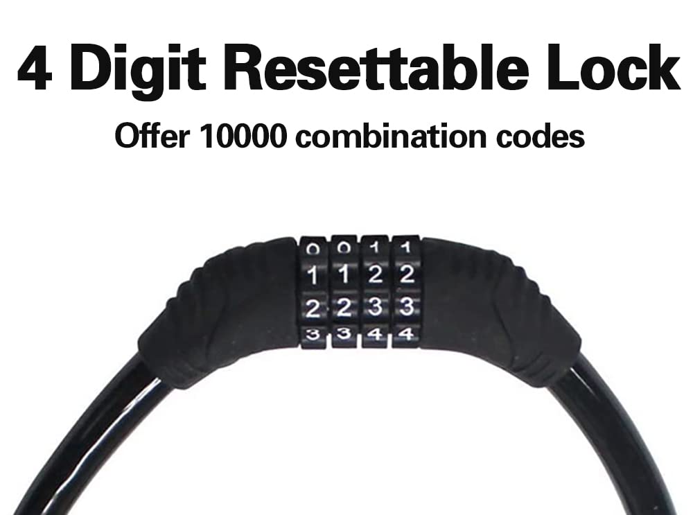 ENGWE 4-Digit Combination Bike Lock Cable - Black, Zinc Alloy, 1" Diameter (2023 Model)