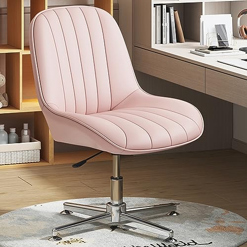 Silla de Escritorio de Oficina sin Brazo ergonómico Moderno con Base giratoria de Cuero PU y diseño cómodo para Uso de la Oficina en casa (Caqui)