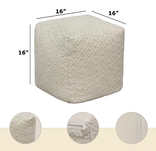 COTTON CRAFT Diamond Dhurrie Pouf - Handwoven Ottoman Foot Stool Bean Bag - Dorm Bedroom Décor Accent Seating - Boho Modern Comfortable Prefilled Cotton Square Pouf Footrest - 16 x 16 inches - Ivory - Image 4