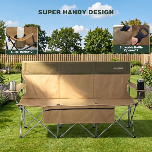Image of SUNNYFEEL 3 Person Camping Chair Oversized Loveseat for Adults