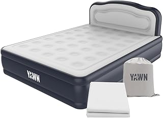 YAWN AIR Deluxe Self-Inflating Airbed with Custom Fitted Sheet Included - King Size - Great Guest Bed, Camping Mattress - Built-in Pump & Headboard - Available in UK Single, Double & King