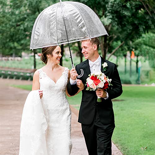 Wasing 10 Pack 46 Inch Clear Bubble Umbrella Crystal Handle Large Transparent Canopy Stick Umbrellas Auto Open Windproof With European J Hook Handle Outdoor Wedding Style Umbrella For Adult #TOP5