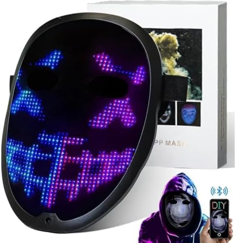 LED Mask with Gesture Sensing, Rechargeable Light Up Halloween Mask, 10H of Use, for Cosplay Costume Party