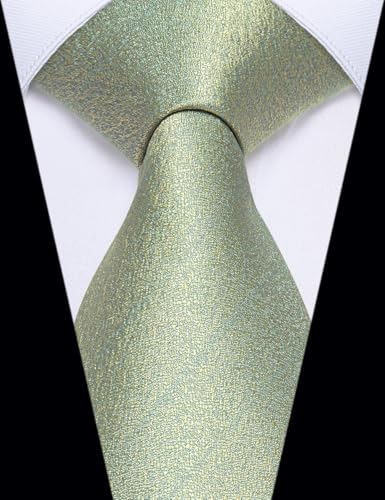 Image of YourTies Sage Green Ties for Men Silk Seafoam Necktie Pocket Square Cufflinks Solid Color Formal Business Party Wedding