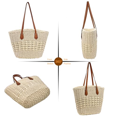 Image of Straw Shoulder Bag for Women Woven Tote Handbags Straw beach bag for Summer Vacation Travel