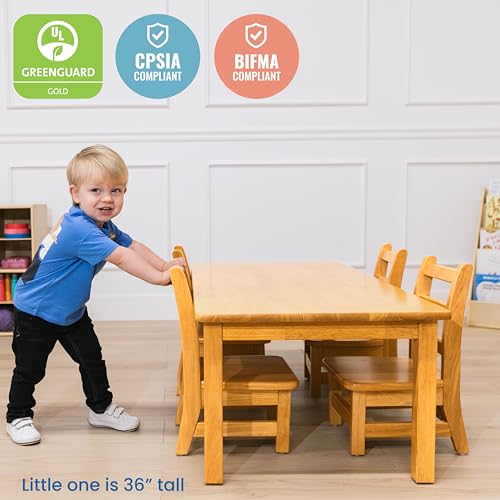 Image of ECR4Kids 24in x 48in Rectangular Hardwood Table with 16in Legs and Four 8in Chairs, Kids Furniture, Honey, 5-Piece